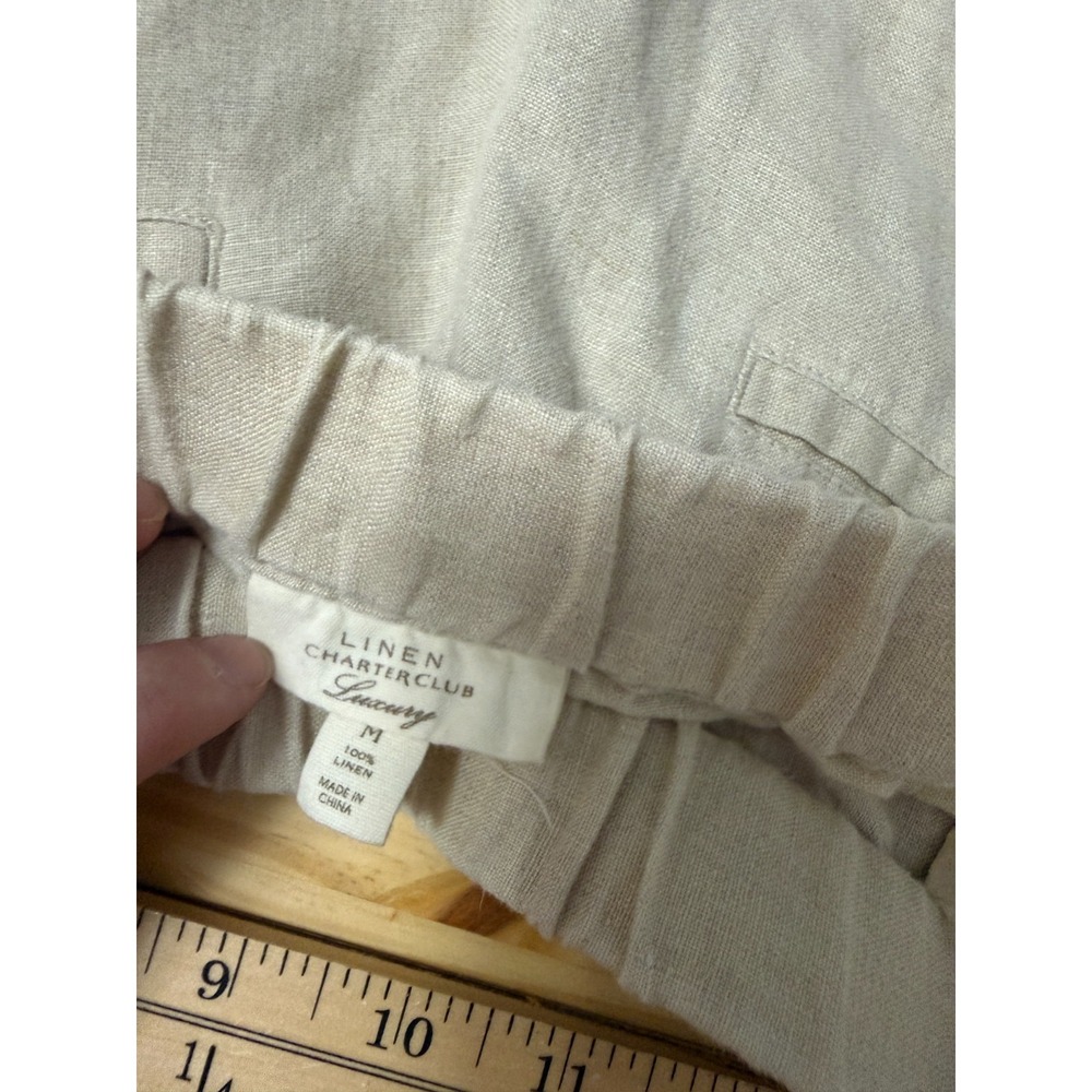 Charter Club Luxury Linen Pants Women M Beige Coastal Preppy Old Money Vacation - Picture 6 of 9